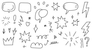 El yapımı karalama elementlerinin toplanması konuşma baloncukları yıldız yıldırımları ve taçlar