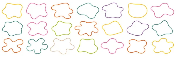 Beyaz arkaplanda neşeli dalgalı hatları olan renkli soyut organik şekiller koleksiyonu