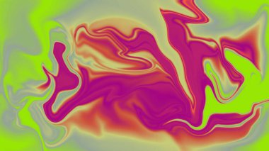 Morumsu ve neon yeşil renkli kıvrımlar akıcı bir şekilde birleşir.