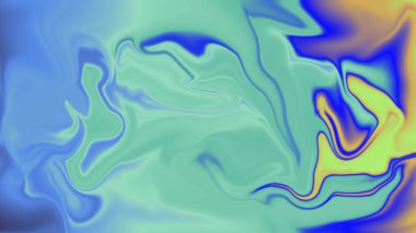 Parlak mavi deniz mavisi sarı ve turuncu kıvrımlı sıvı arka plan ve yaratıcı sanatsal akış