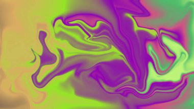 Akıcı holografik arka plan, akan mor, kireç yeşili ve ince turuncu gradyanlar.