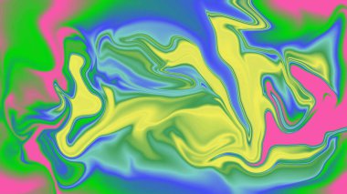 Değişken yeşil, sarı, mavi ve pembe soyut sıvı mermer kaplı psikedelik sıvı sanat arka planı