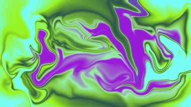 Işıl ışıl yeşil parlak mor ve açık mavi girdaplı canlı sıvı mermer dalgalar.