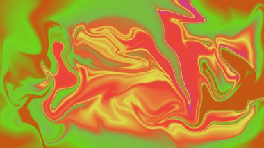 Kırmızı, sarı ve yeşil renkli kıvrımlar birbirine karışıyor.
