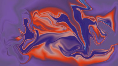 Canlı turuncu ve mor soyut girdaplı, sıvı efektli boya tasarımı.