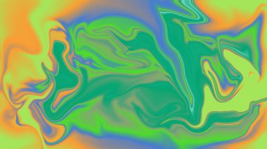 Neon yeşil ve turuncu renkli kıvrımlı soyut sanat eserleri