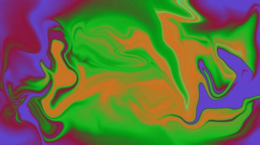 Yeşil turuncu ve mor renkli kıvrımlar güzel bir şekilde harmanlanmış.