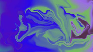 Mavi mor ve yeşilin soyut kıvrımlı renkleri rüya gibi psikedelik efektler yaratır.