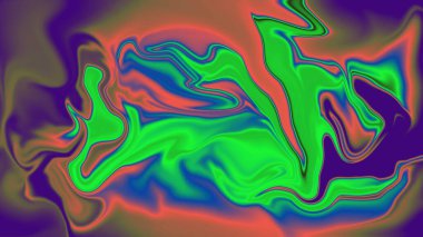 Neon yeşil turuncu ve mor karışımı parlak ve soyut girdaplar.