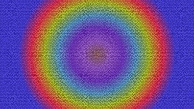 Eş merkezli gökkuşağı renk halkaları içeren hareketli soyut mozaik arkaplan.