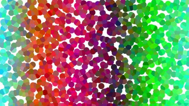 Beyaz zemin üzerinde küçük gradyan renkli çemberlerden oluşan canlı soyut desen