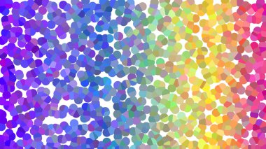 Pürüzsüz bir gökkuşağı gradyanı oluşturan çok renkli noktalarla dolu canlı soyut bir arkaplan.