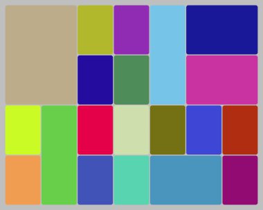 Izgara düzeninde çeşitli renkli yuvarlak dikdörtgenlere sahip modern soyut arkaplan.
