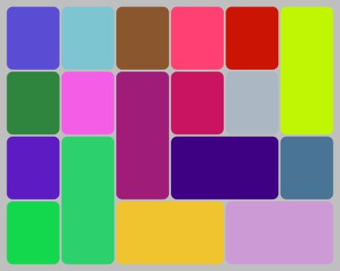 Değişik yuvarlak dikdörtgen şekillere sahip dinamik ve renkli soyut bir kompozisyon.