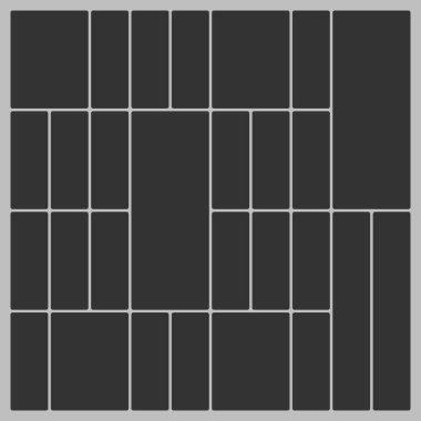 Koyu gri yuvarlak dikdörtgenlere sahip çağdaş soyut tasarım mozaik şebeke dokusu yaratıyor.