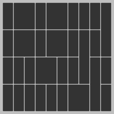 Koyu gri kiremitli ve yuvarlak köşeli temiz bir kompozisyon..