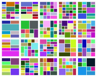 Çok renkli geometrik şablonların oluşturduğu canlı soyut bileşim