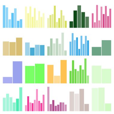 Veri görselleştirme, analiz ve büyümeyi gösteren soyut renkli çubuk grafikleri kümesi.