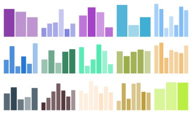 Veri görselleştirme, iş analizleri ve raporlar için çeşitli renklerde dinamik çubuk grafikleri.