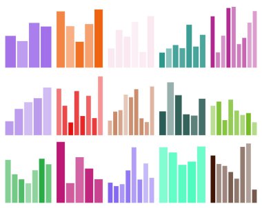İş verilerini ve pazar eğilimlerini gösteren çeşitli çubuk grafiklerinin vektör koleksiyonu.