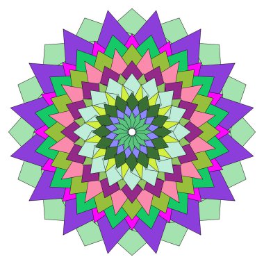 Canlı geometrik mandala deseni, renkli, eşmerkezli şekiller, arka plan için mükemmel..