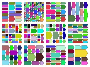 Contemporary arrow chevron artwork improving flow across tidy modular bento style interface blocks