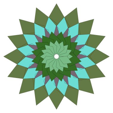 Simetrik soyut mandala çiçeği sanat eserleri güzel çok renkli düzenlerle dengeli biçimde.