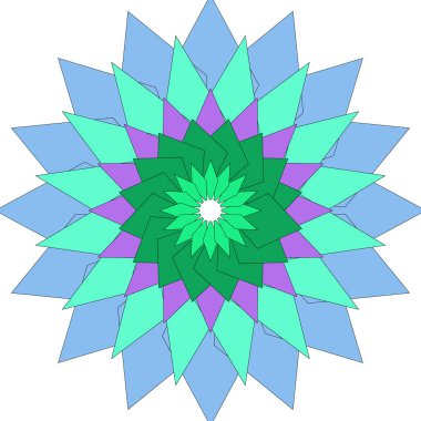 Uyumlu renkli geometrik ayrıntıları gösteren karmaşık soyut mandala deseni