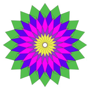 Geometrik uyum ve denge ile detaylı sanatsal çizgilere sahip zarif renkli mandala çiçeği