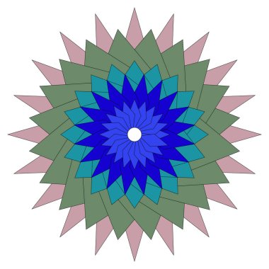 Karmaşık geometrik dekoratif şekiller ve zengin detaylarla inşa edilmiş renkli sanatsal mandala çiçeği