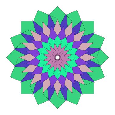 Renkli çiçek geometrisi ve anlamlı dekoratif elementlerle güzel sanatsal mandala