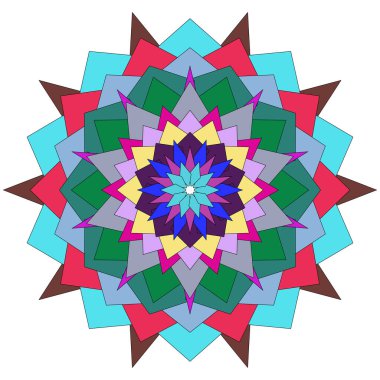 Ahenkli renkli simetrik geometrik sanatsal şekillerle yaratılmış zarif soyut mandala çiçeği sanat eserleri