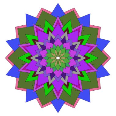 Detaylı simetrik desen biçimleriyle tasarlanmış renkli soyut mandala çiçeği sanat eserleri