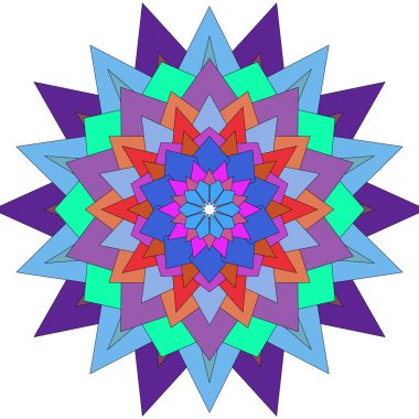 Renkli, ışıl ışıl dekoratif geometrik şekilli mandala çiçeği çizimi