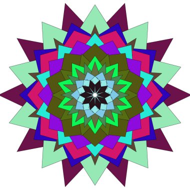Renkli soyut mandala çiçeği çizimi. Karmaşık canlı geometrik sanatsal tasarım stili.