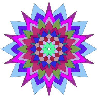 Kalın simetrik sanatsal geometrik dekoratif çiçek şekilleriyle göz alıcı soyut çiçek mandalası.