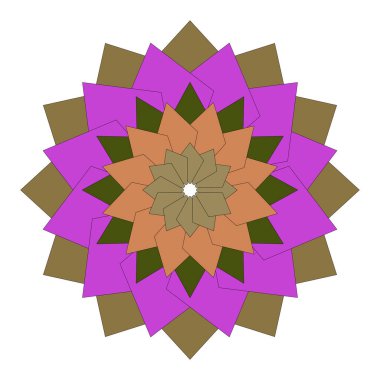 Geometrik ahenkli parlak soyut çiçek şekilleri içeren renkli dekoratif mandala sanat eserleri