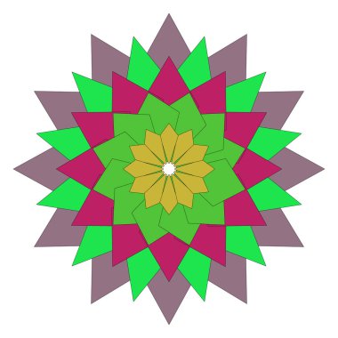 Rengarenk geometrik mandala sanat eserleri. Soyut çiçekli şekiller ve zarafet.