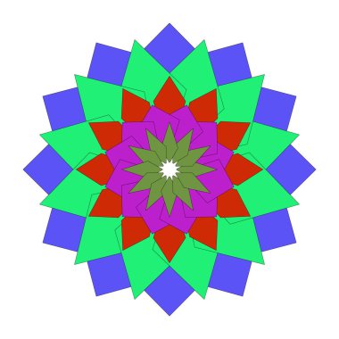 Renkli soyut mandala sanatı çiçekli simetriyi yaratıcı geometrik şekillerle sunar.
