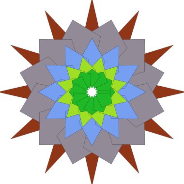 Renkli sanatsal mandala tasarımı soyut şekilli parlak çiçekli geometriyi simetride gösterir