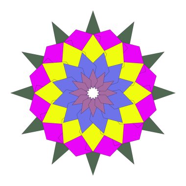 Zarif soyut geometrik mandala çiçek tasarımı dengeli desenlerle renkli sanatsal uyum gösteriyor