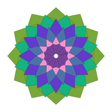 Çiçek soyut geometrik mandala sanat eserleri parlak renkli sanatsal denge ve ahenk sergiliyor