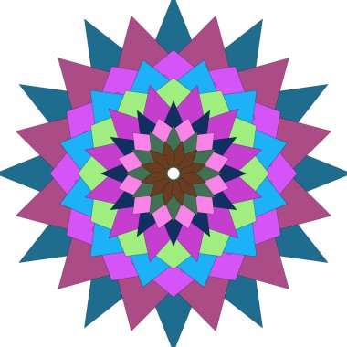 Soyut şekiller ve simetrik sanatsal denge ile biçimlendirilmiş renkli mandala sanatı