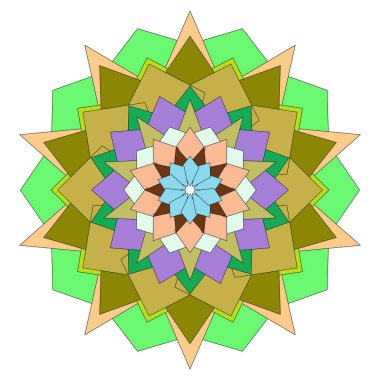 İç dekorasyon için canlı renk uyumuyla dolu zarif sanatsal geometrik mandala çiçeği deseni