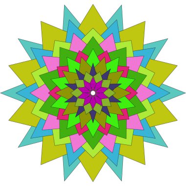 Çağdaş iç mekanlar için geometrik soyut güzelliği ifade eden modern renkli mandala deseni