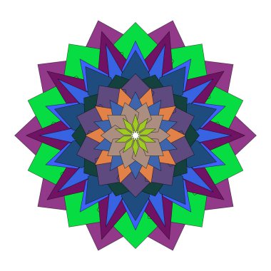 İç mekanlardaki parlak soyut dekoratif sanat eserleri için tasarlanmış renkli geometrik mandala çiçeği çizimi