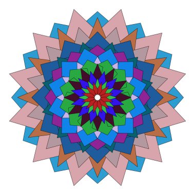 Çağdaş ev dekorasyonları için renkli sanatsal cazibeyi vurgulayan Geometrik mandala çiçekleri