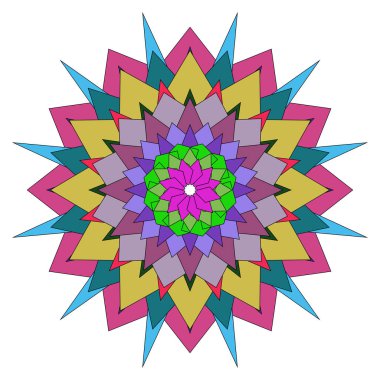 Geometrik mandala soyut çiçek sanatı modern tarz duvar dekorasyonu için parlak renkli elementler sergiliyor