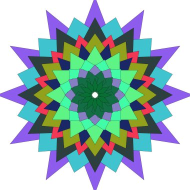 Soyut geometrik çiçek mandala sanat eseri çarpıcı bir renk uyumu ve modern sanatsal dokuya sahiptir.