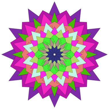 Renk zengini mandala çiçeği çizimi renkli sanatsal tarzda zarif geometrik desenler sergiliyor